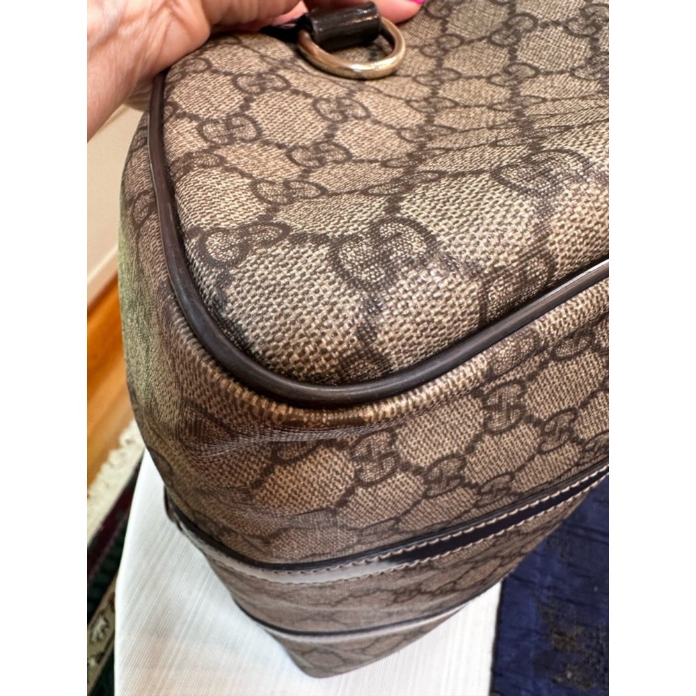 Gucci Brown Coated Canvas & Patent Leather Medium Boston Bag w/ Shoulder Strap - Picture 14 of 16